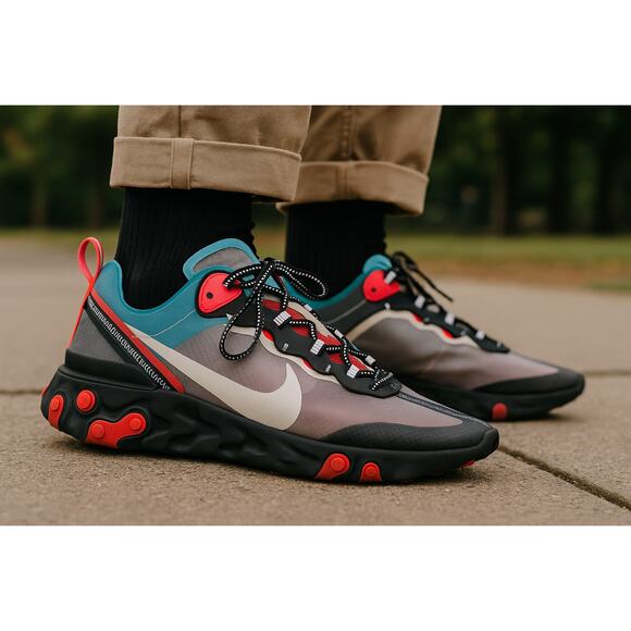 NIKE REACT ELEMENT 87 MEN'S 15 SOLAR RED GRAY ATHLETIC RUNNING SNEAKERS LACE UP - Picture 1 of 8